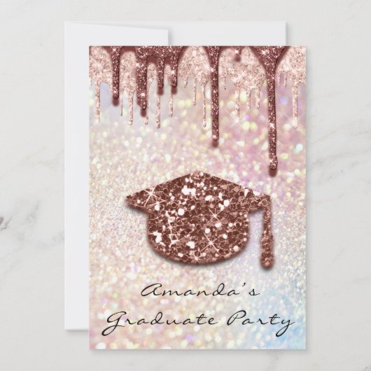 Graduate Party Tropfen Rose Cap 3D Holograph Einladung (Rückseite)
