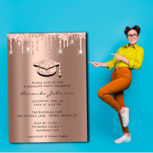Graduate Party Tropfen Rose Gold Cap 3D Einladung