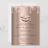 Graduate Party Tropfen Rose Gold Cap 3D Einladung (Vorderseite)