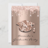 Graduate Party Tropfen Rose Gold Cap 3D Glam Einladung (Rückseite)