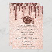 Graduate Party Tropfen Rose Gold Cap 3D Glitzer Einladung (Vorne/Hinten)
