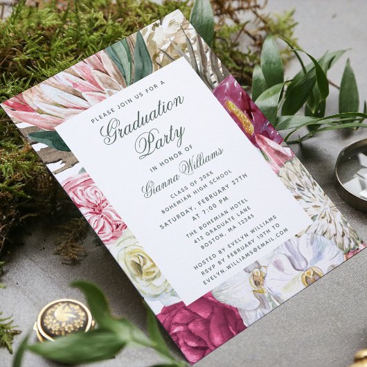 Graduate Party Watercolor Bloral Grad Graduate Einladung