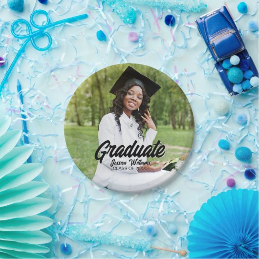 Graduate Photo Bold Black Script Graduation Party Pappteller (Party)