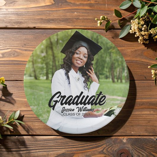 Graduate Photo Bold Black Script Graduation Party Pappteller
