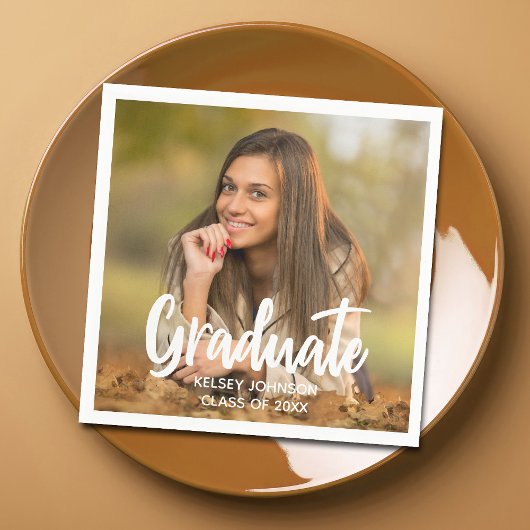 Graduate Photo Bold Script Custom Graduation Party Serviette