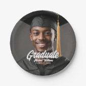 Graduate Photo Bold Script Graduation Party Pappteller (Vorderseite)