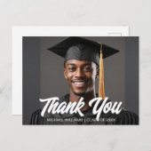 Graduate Photo Bold Script Graduation Thank You Postkarte (Vorne/Hinten)