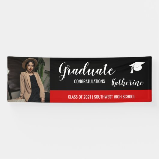 Graduate Photo Congratulations Black Red Banner (Horizontal)
