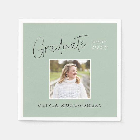 Graduate Photo Modern Script Graduation Party Serviette (Vorderseite)