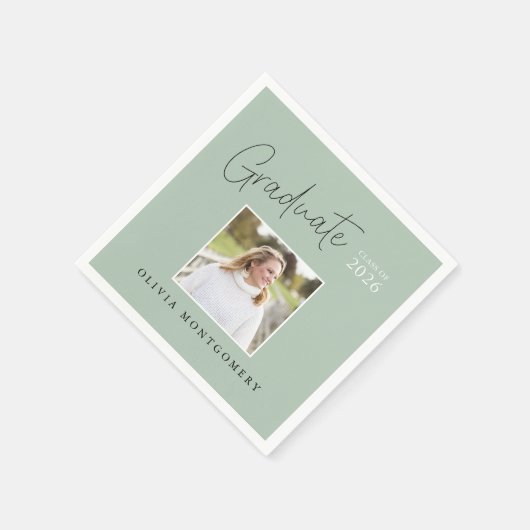 Graduate Photo Modern Script Graduation Party Serviette (Ecke)