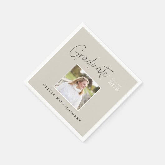 Graduate Photo Modern Script Graduation Party Serviette (Ecke)