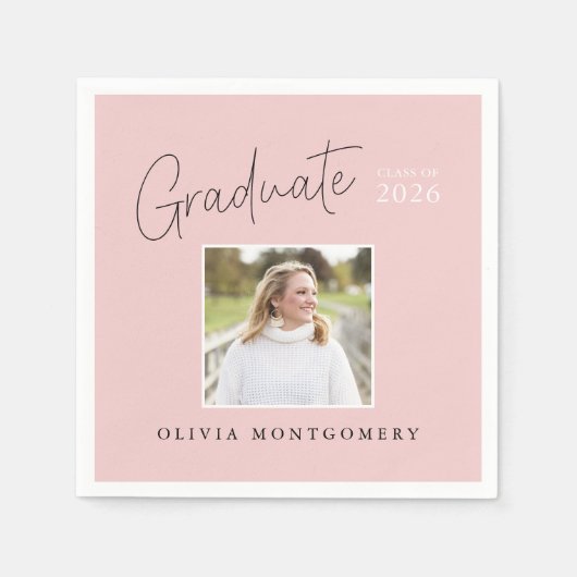 Graduate Photo Modern Script Graduation Party Serviette (Vorderseite)