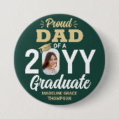 Graduate Photo Proud Dad Modern Green and Gold Button (Vorderseite)