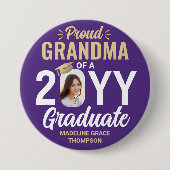 Graduate Photo Proud Grandma Modern Purple & Gold Button (Vorderseite)