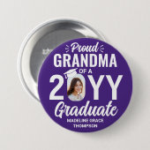 Graduate Photo Proud Grandma Modern Purple & White Button (Vorne & Hinten)