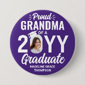 Graduate Photo Proud Grandma Modern Purple & White Button (Vorderseite)