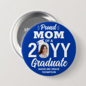 Graduate Photo Proud Mom Modern Royal Blue & White Button (Vorne & Hinten)