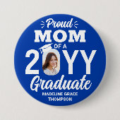 Graduate Photo Proud Mom Modern Royal Blue & White Button (Vorderseite)