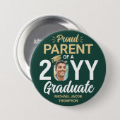 Graduate Photo Proud Parent Modern Green and Gold Button (Vorne & Hinten)