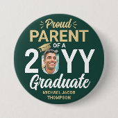 Graduate Photo Proud Parent Modern Green and Gold Button (Vorderseite)