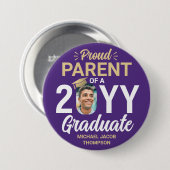 Graduate Photo Proud Parent Modern Purple & Gold Button (Vorne & Hinten)