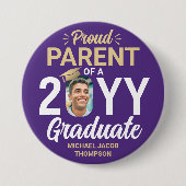 Graduate Photo Proud Parent Modern Purple & Gold Button (Vorderseite)