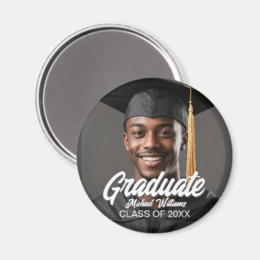 Graduate Photo w Bold Script Graduation Party Magnet (Vorderseite/Rückseite)