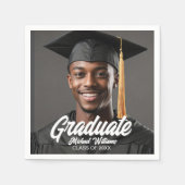 Graduate Photo w Bold Script Graduation Party Serviette (Vorderseite)