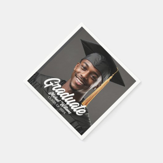 Graduate Photo w Bold Script Graduation Party Serviette (Ecke)