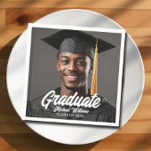 Graduate Photo w Bold Script Graduation Party Serviette