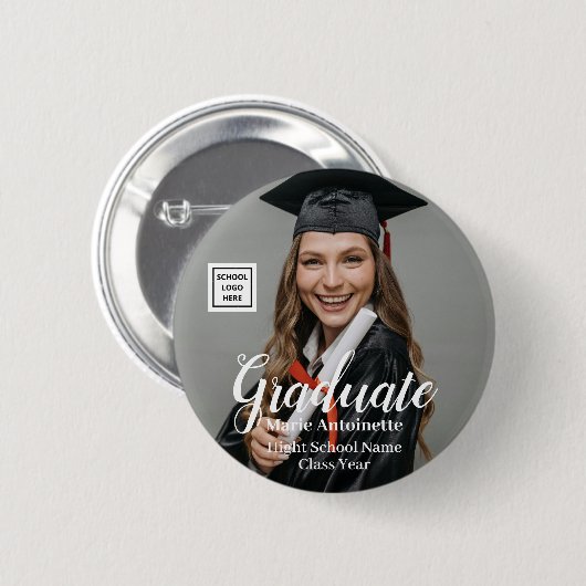 Graduate Photo with School Logo Graduation Button (Vorne & Hinten)