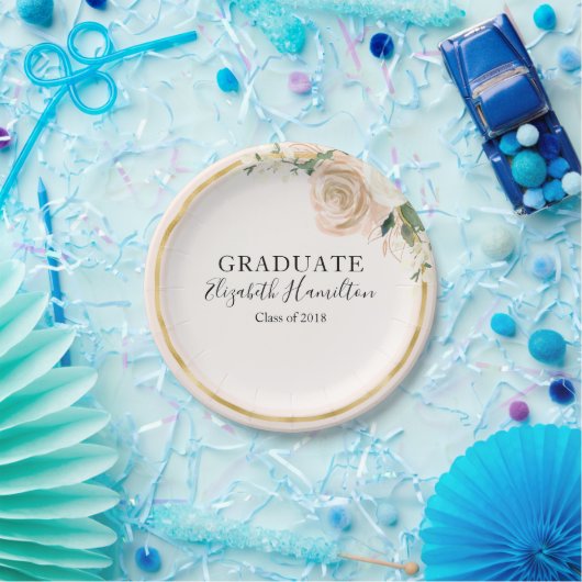 Graduate Pink Blush & Foil Gold Moderne Chic Blüte Pappteller (Party)