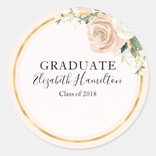 Graduate Pink Blush & Foil Gold Moderne Chic Blüte Runder Aufkleber (Vorderseite)
