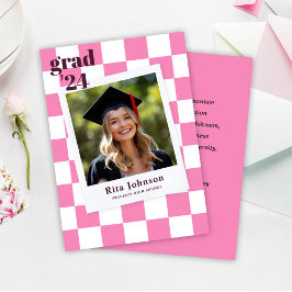 Graduate Pink Checkered Modern Foto Abschluss Ankündigung
