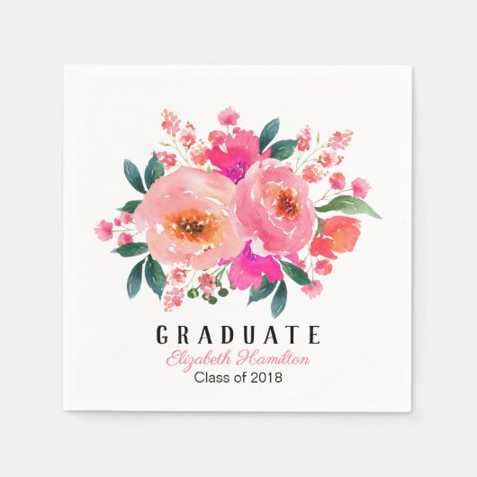 Graduate Pink Floral Bouquet Graduation Party Serviette (Vorderseite)