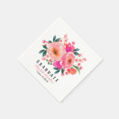Graduate Pink Floral Bouquet Graduation Party Serviette (Ecke)