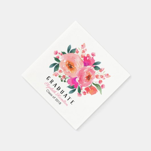 Graduate Pink Floral Bouquet Graduation Party Serviette (Ecke)