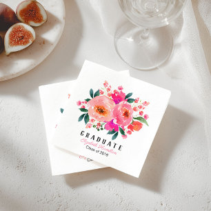 Graduate Pink Floral Bouquet Graduation Party Serviette