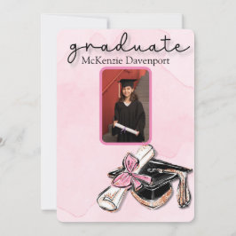Graduate Pink Gold Glitzer Cap Diploma Foto hinzuf Einladung