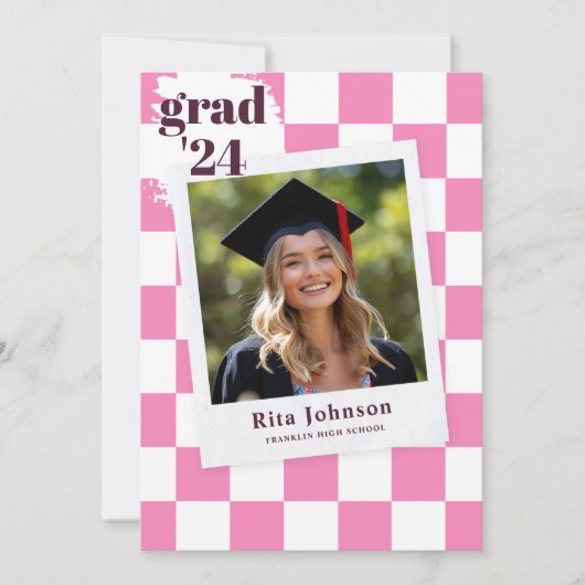 Graduate Pink Moderne Elegante Foto Abschluss Ankündigung (Vorderseite)