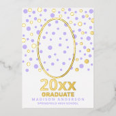 Graduate Polka Dot Oval Foto Lila Gold Folieneinladung (Vorderseite)