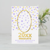 Graduate Polka Dot Oval Foto Lila Gold Folieneinladung (Stehend vorne)