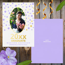 Graduate Polka Dot Oval Foto Lila Gold Folieneinladung