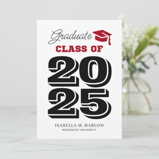 Graduate Red Black University Uni-Abschluß Ankündigung (Stehend Vorderseite)