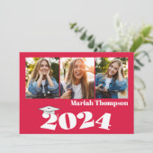 Graduate Red Foto Collage Einfache Typografie Einladung (Stehend Vorderseite)