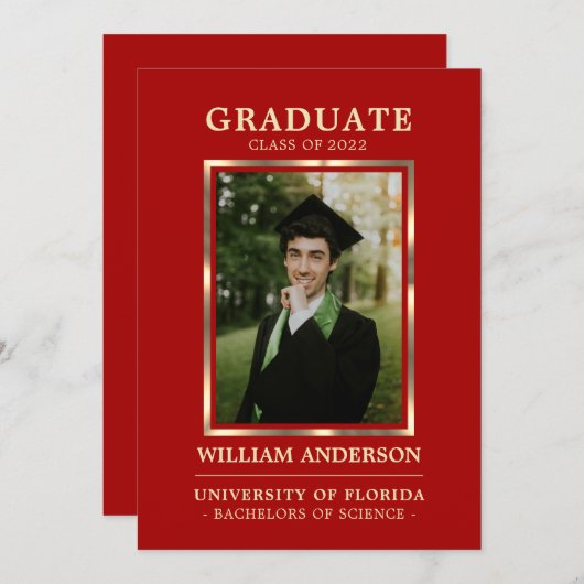 Graduate Red Gold Frame Class | FOTO Ankündigung (Vorne/Hinten)