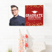 Graduate Red Gold Graduation Party Foto Banner (Insitu)