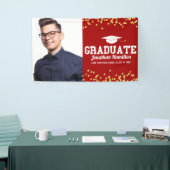 Graduate Red Gold Graduation Party Foto Banner (Messeveranstaltung)