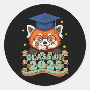 Graduate Red Panda CL of 2025 Kids Mens Womens Gra Runder Aufkleber