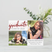 Graduate Red Script | Crimson 2 Foto Keepake Einladung (Stehend Vorderseite)